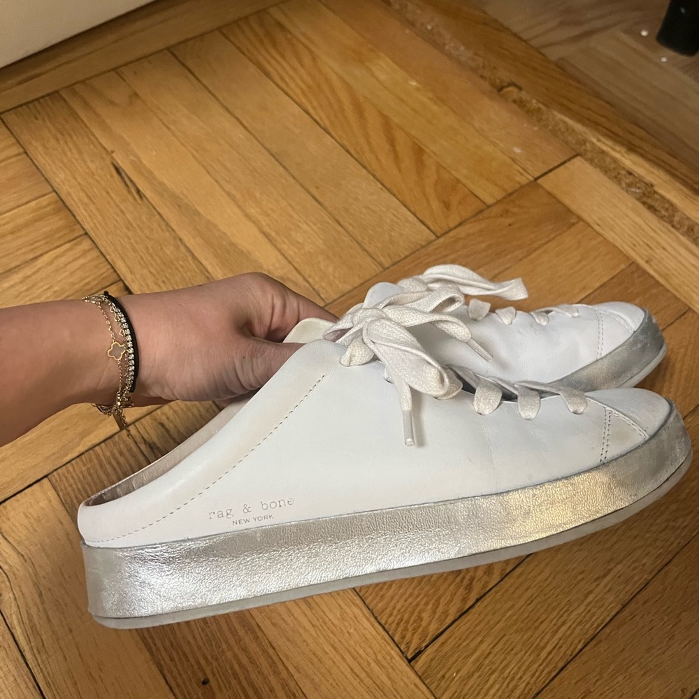 Rag and bone white/silver slip on sneakers in great condition
